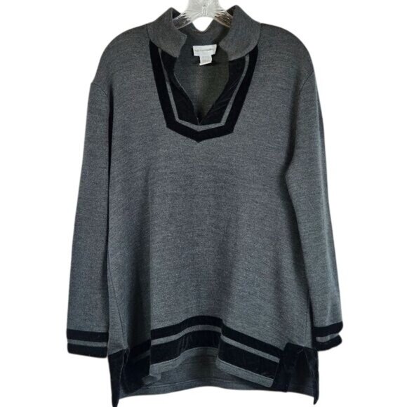 Soft Surroundings Wool Blend Tunic PL Velvet Trim Relaxed Quiet Luxury Neutral - Picture 1 of 8